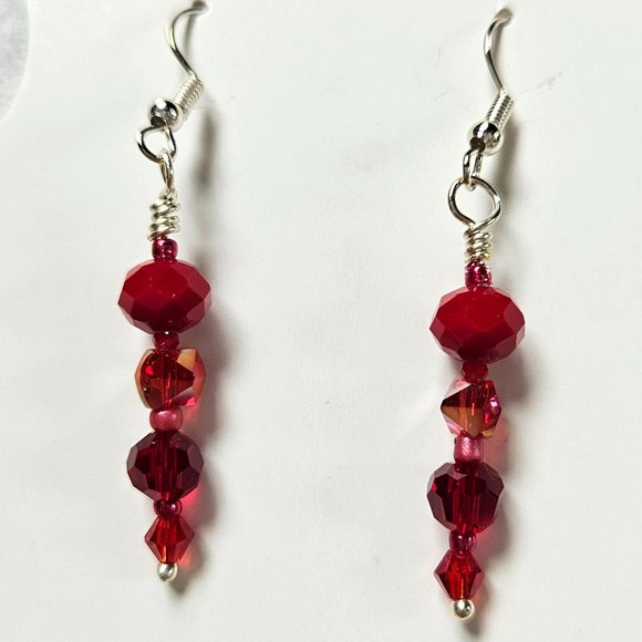 J16 Handmade Red Dangle Earrings - Picture 1 of 2